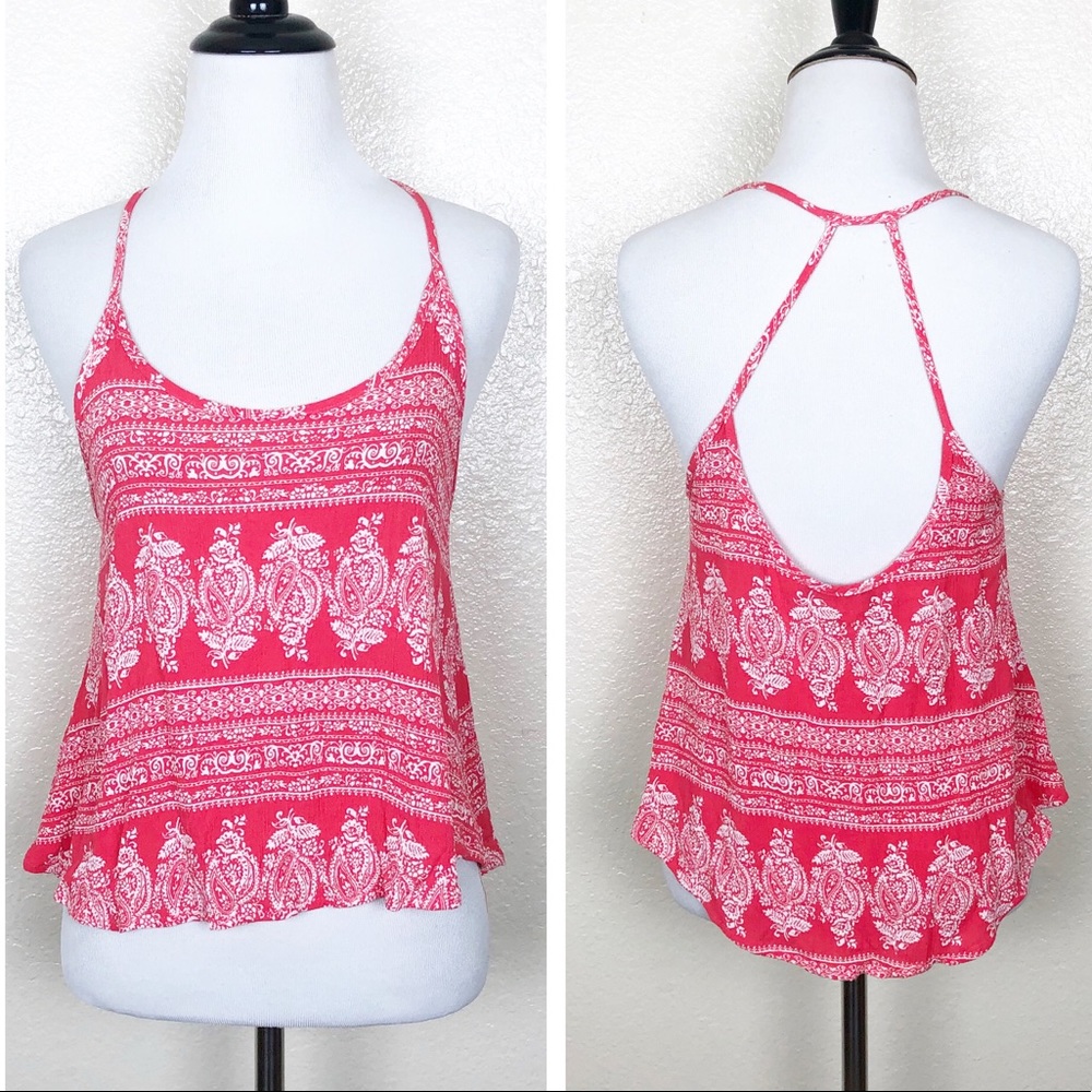 SOLD Oboe Patterned Pink Crop Tank Top